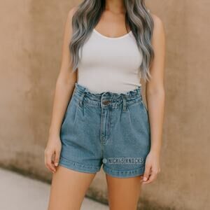 Forever 21 Paperbag High Waist Denim Shorts Cuffed Cotton Jean Shorts Size M